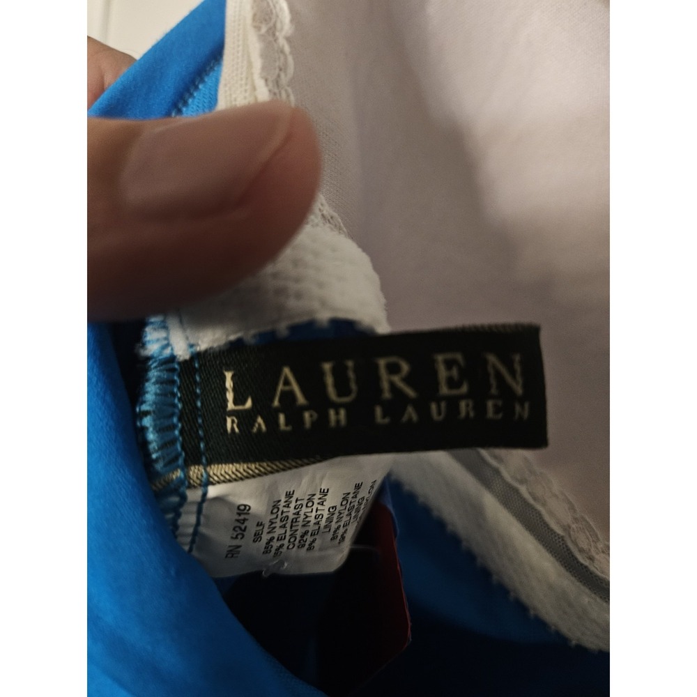 Lauren Ralph Lauren Blue Flyaway Bandeau One-Piece Swimsuit Sz 8 - Picture 4 of 6
